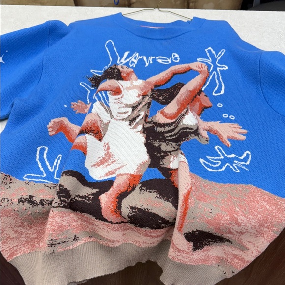 Vibrant Blue Graphic Crewneck Sweater